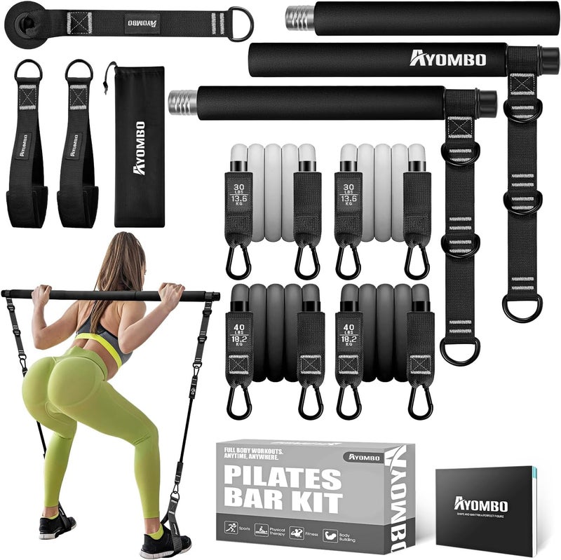 Ayombo Pilates Bar Kit with Resistance Bands, Pilates Workout Equipment for Legs, Hip, Waist, Arm, Squats Exercise Equipment for Home Workouts, Adjustable 3-Section Pilates Bar Kit for Women & Men - Image 1